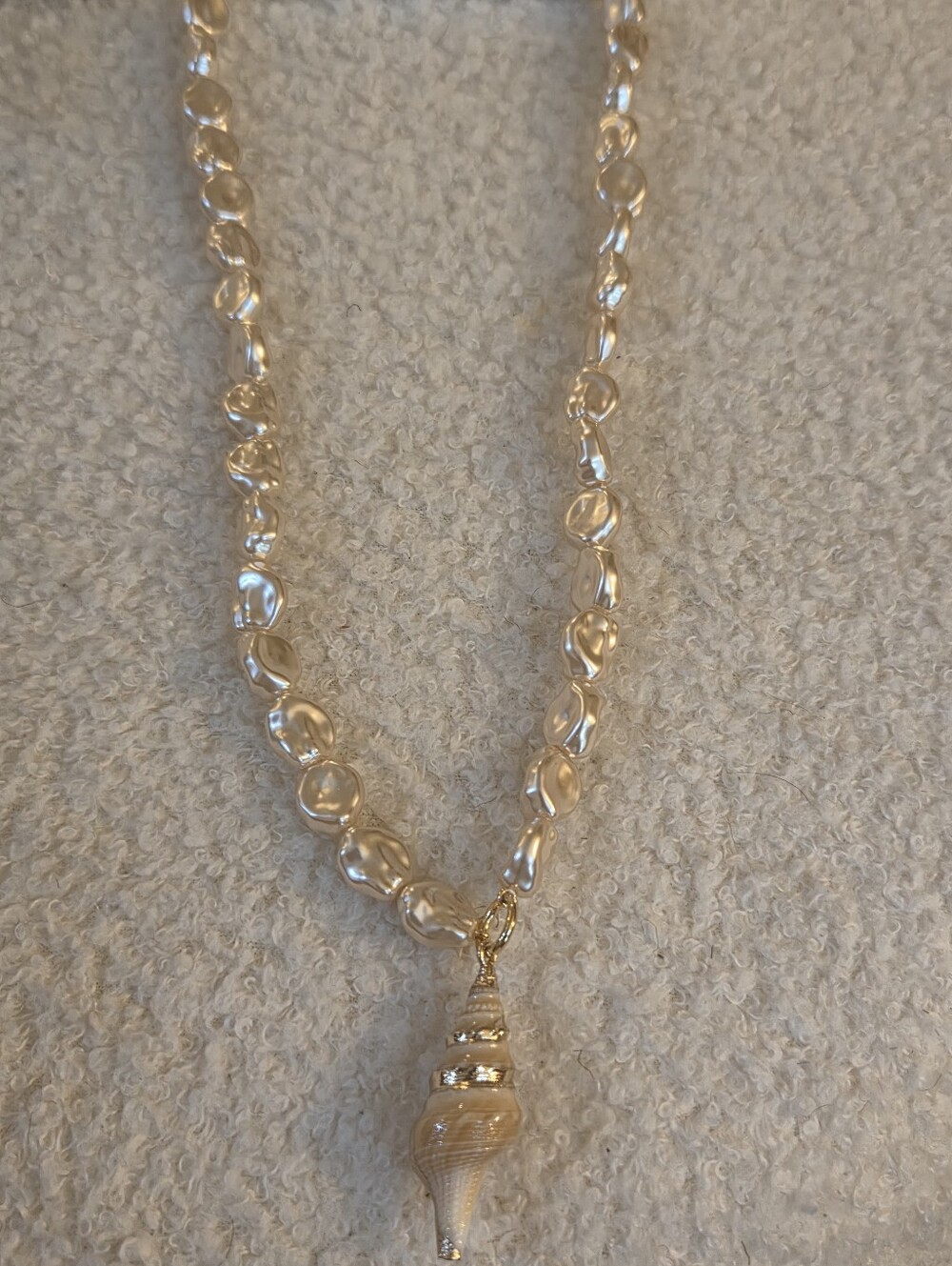 J. Crew Gold and Cream Shell Pendant Necklace with Irregular Pearl Beads - Picture 8 of 8